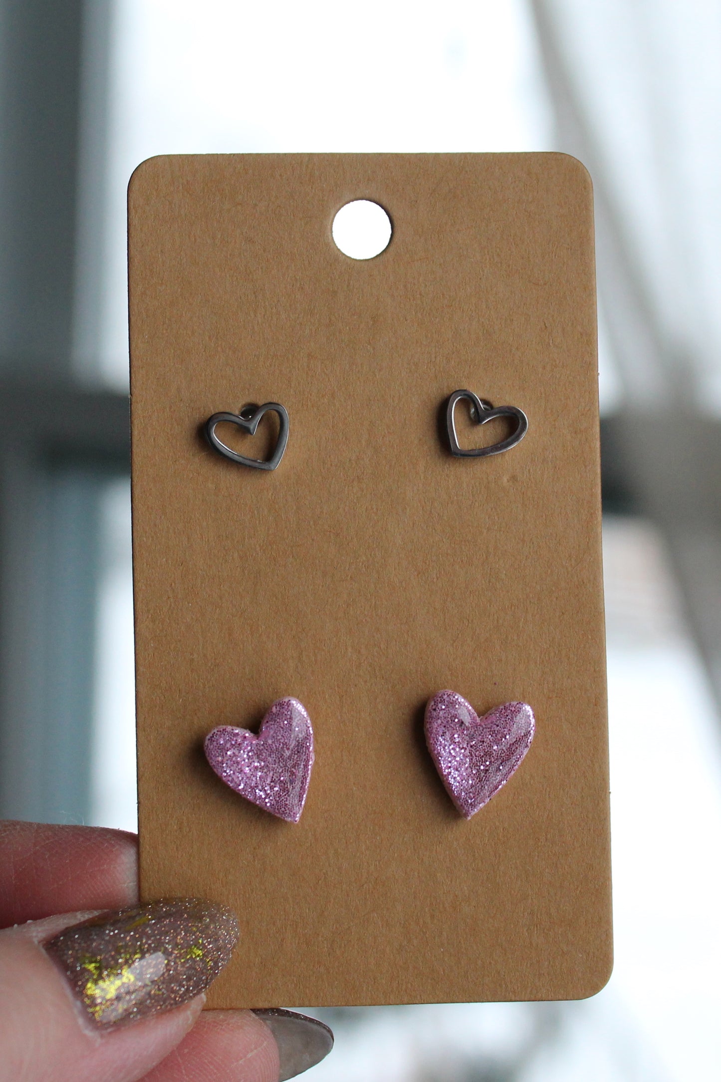 Glitter Heart Studs