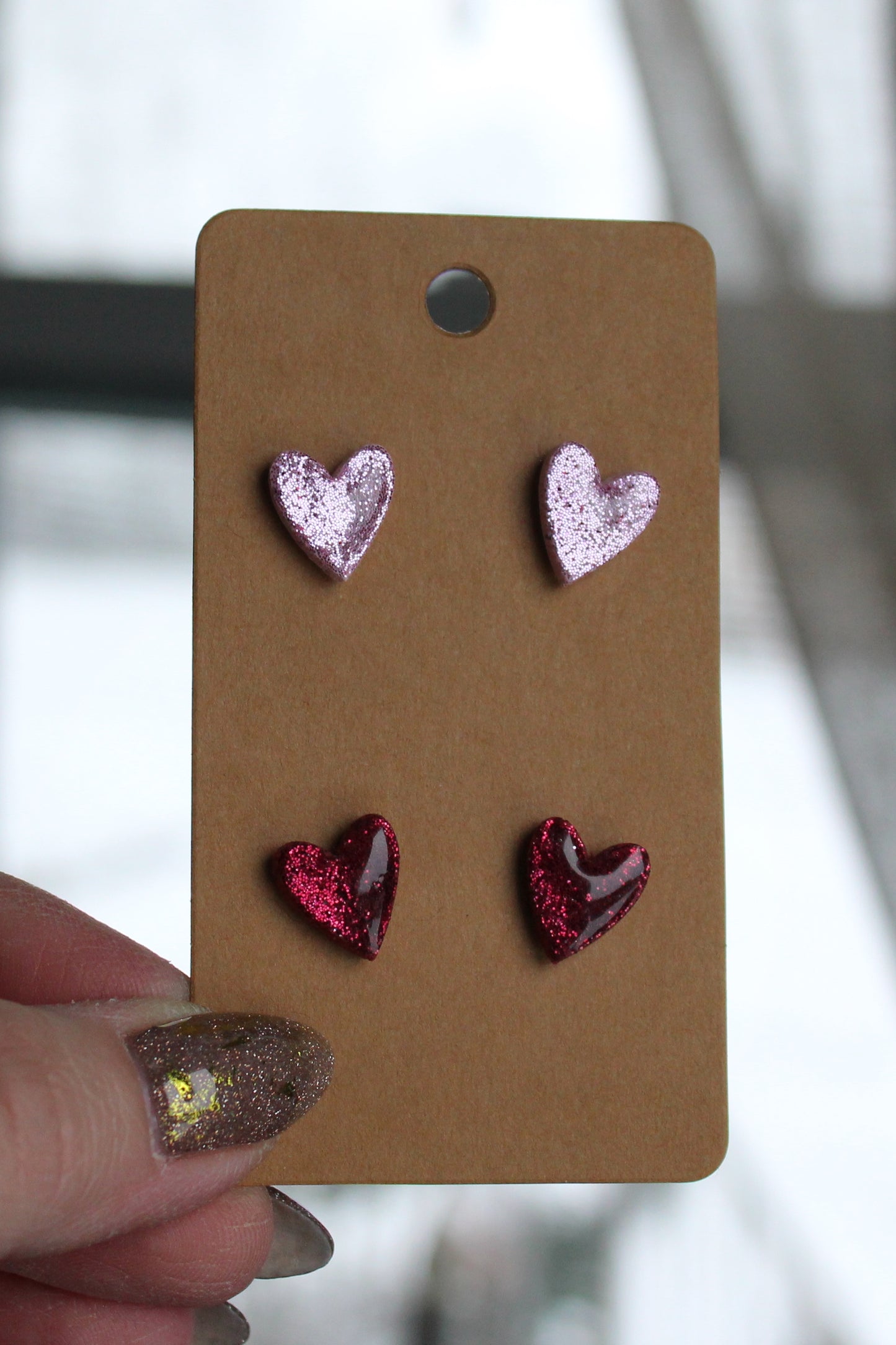 Glitter Heart Studs