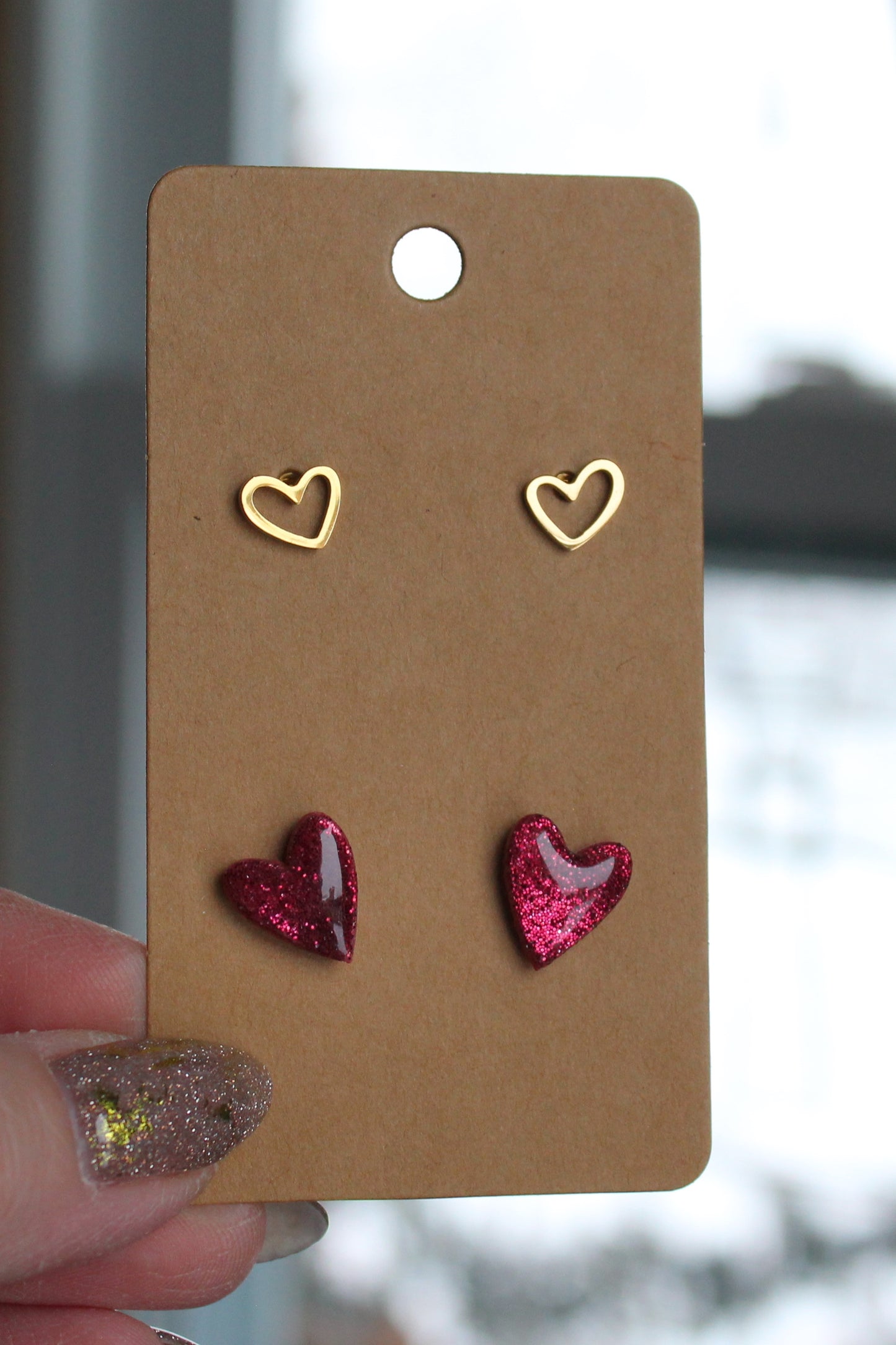 Glitter Heart Studs