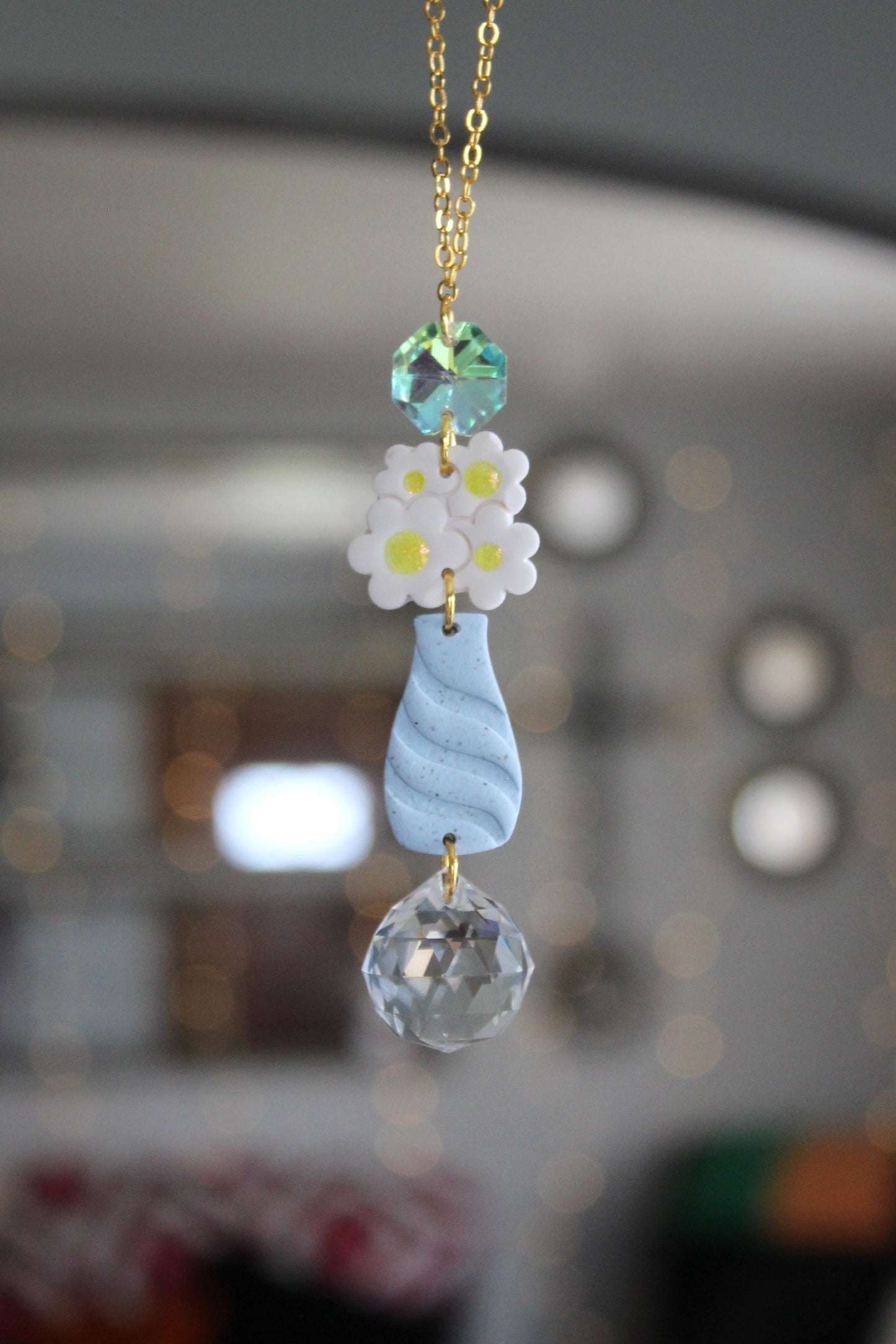 Daisy Vase Rearview Mirror Charm