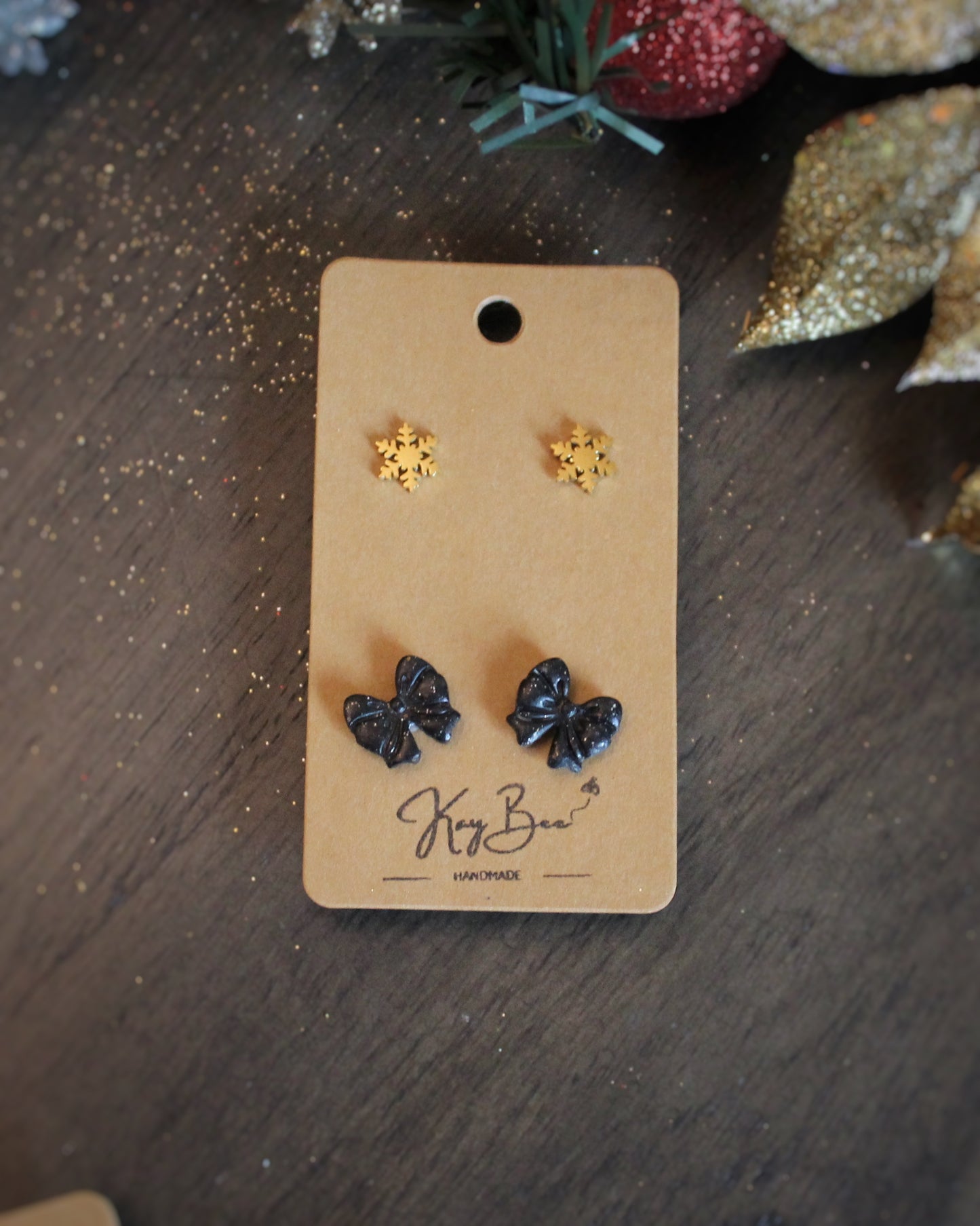 Black Metallic Bow Studs