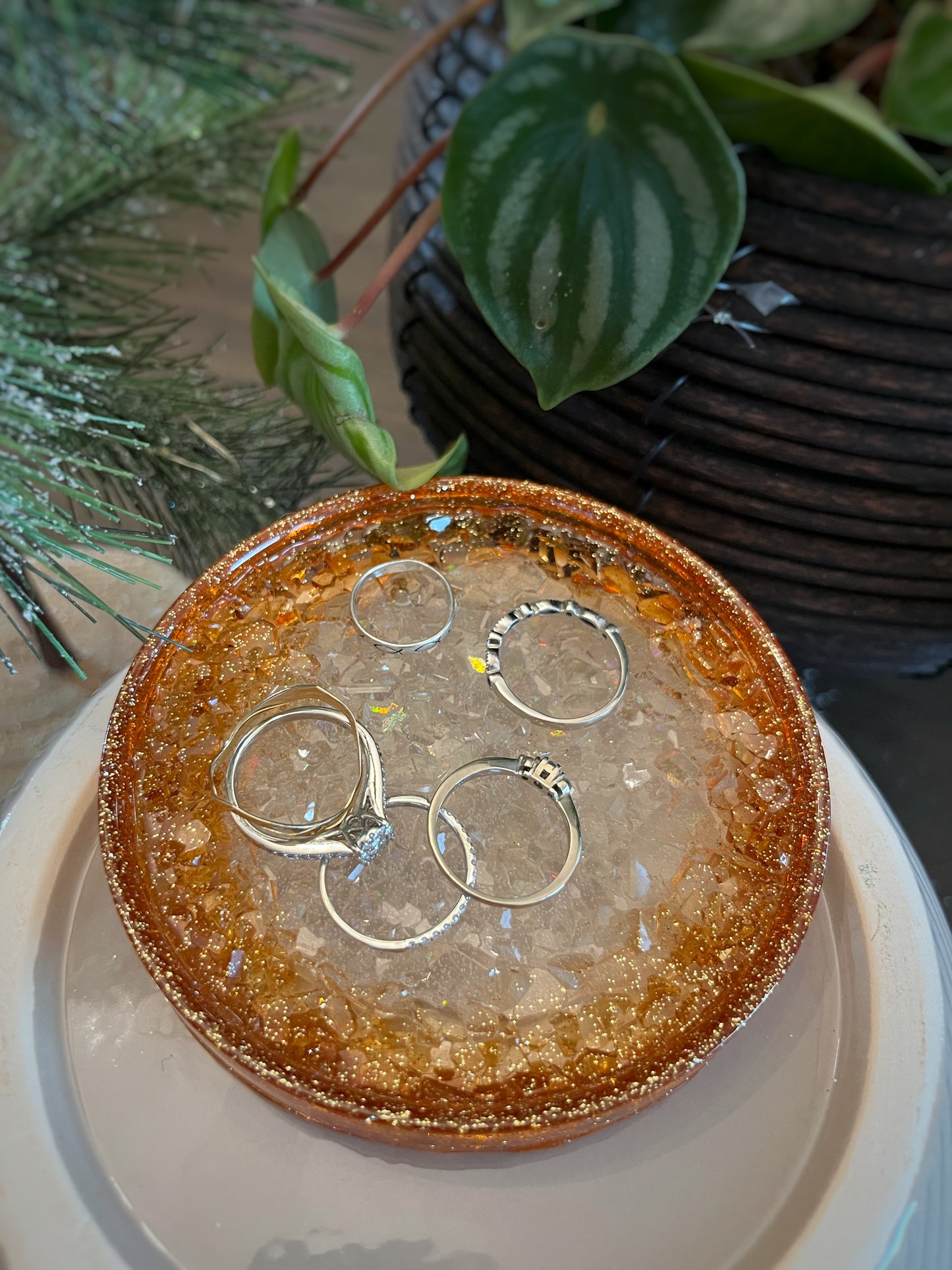 Orange and Gold Druzy Ring Dish